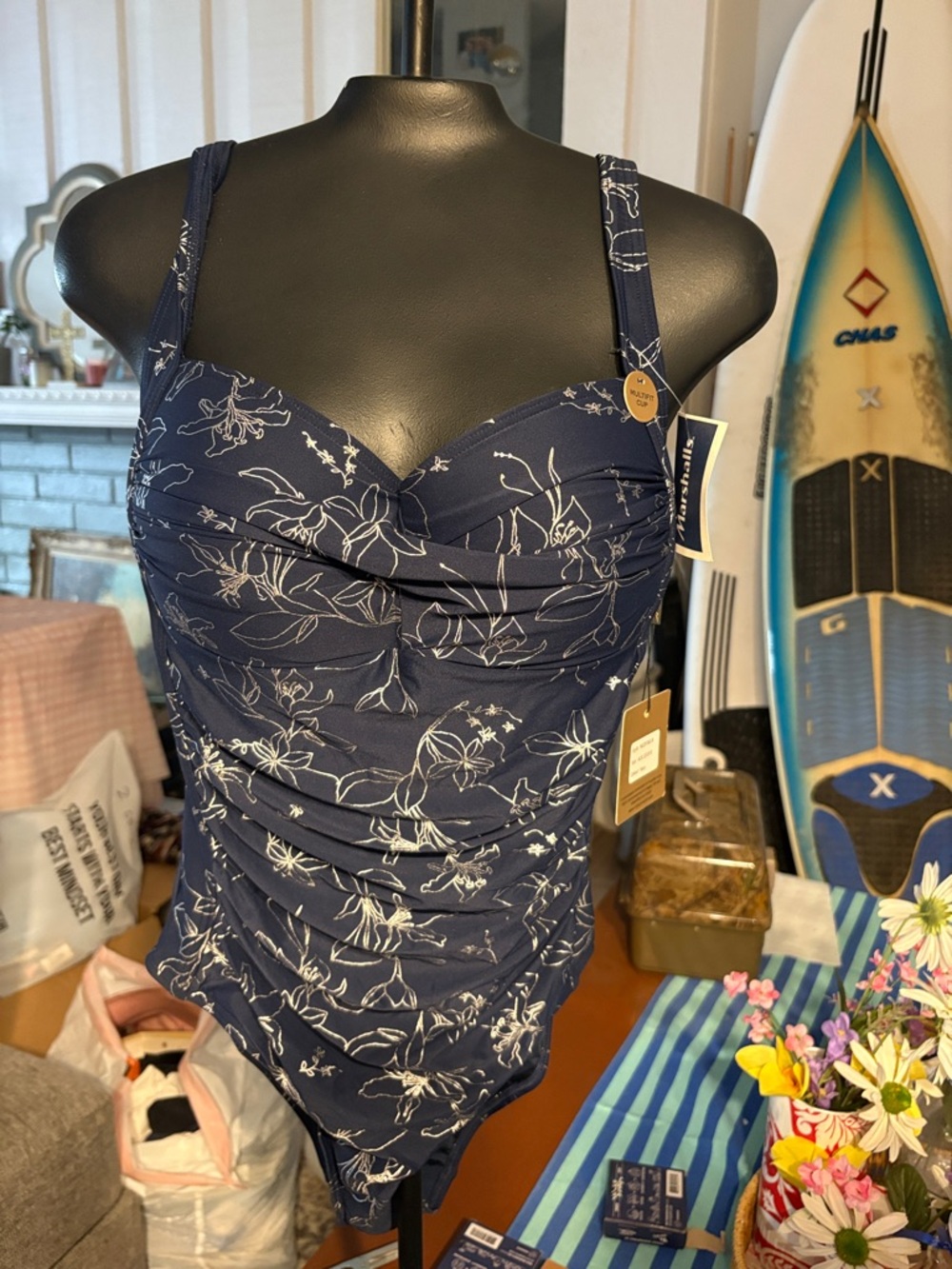 New Nip Tuck Navy Floral Ruched One-Piece Swimsuit